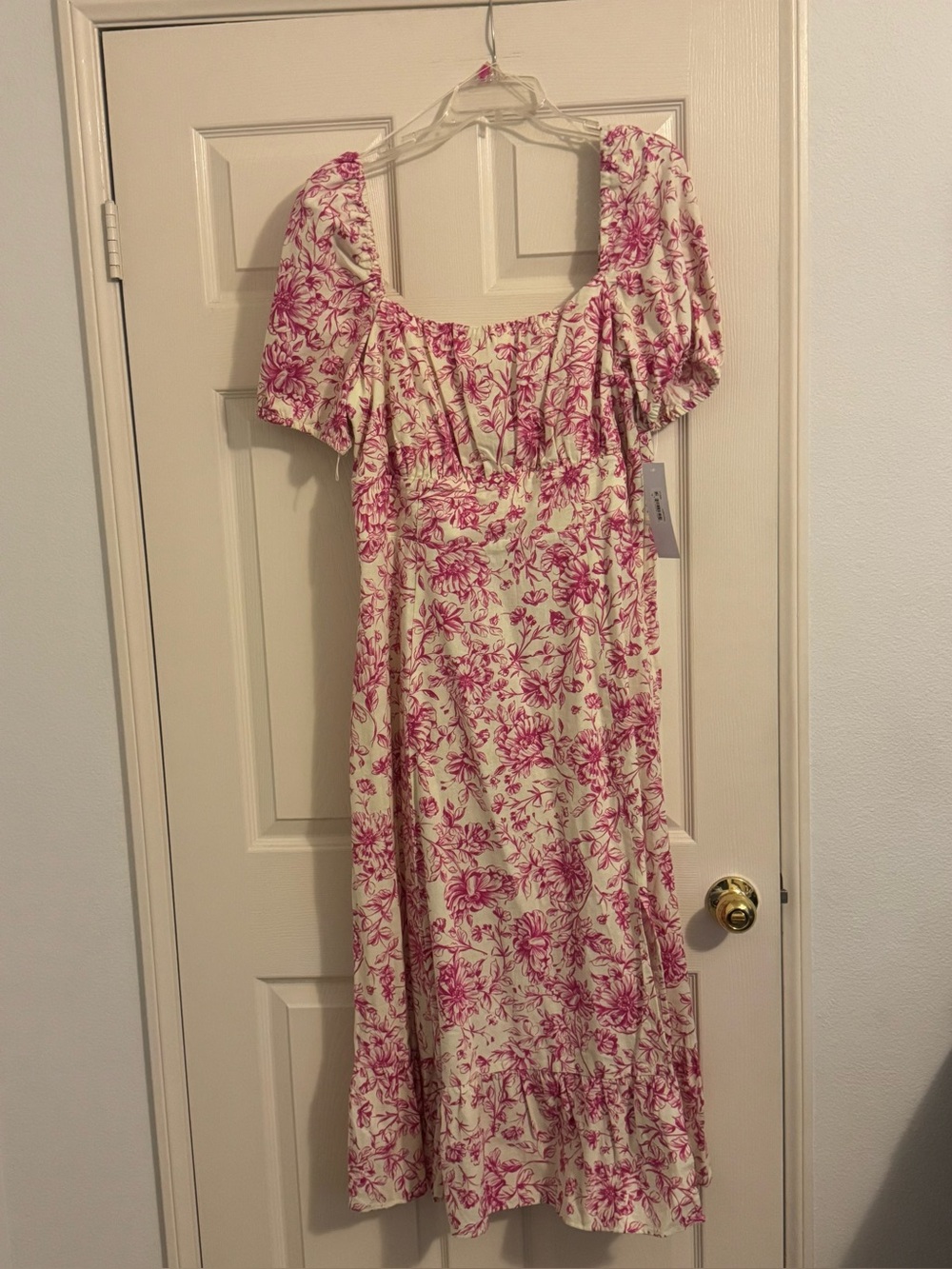 London Times Pink Floral Midi Dress on Cream Ground
